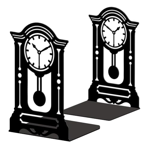Peacoblue Metal Bookends for Shelves, Modern Decorative Heavy Duty Study Book Ends Stoppers for Office, Desk, Shelf, Room 5.3"x4.3"x7.9" Cast Iron Simple Tall Bookends 1 Pair (Retro Grandfather Clock) - style: Retro Grandfather Clock