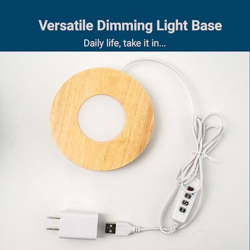 Wood LED Light Base - Crystal Display Base for Glass Art/Acrylic, 3 Light Modes with 10-Level Dimming & Auto Timer (Yellow, 4.7inch) - color: Yellow, size: 4.7inch