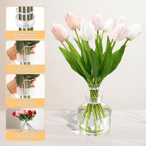 4 Spiral Ikebana stem Holder, hanataba Arranger Twist Flower Arrangement Holder Ikebana Bouquet Twister Ring Tools, Reusable Kitchen Floral Grid Supplies (Half Clear) - color: 4 Translucent