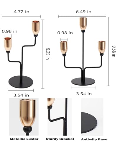 Metal Triple Taper Candle Holder, Modern Gold & Black Candle Holder with Stable Base, Decorative Candle Stand for Home Decor, Wedding, Dining, Party, Anniversary - size: ZTA-Three-arm