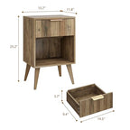 YAUKOMEL Fluted Night Stand with Opening Storage,Mid Century Bedside Table with Drawer,Wood Nightstand with Legs,End Table Side Table for Living Room,Bedroom,Caramel Oak 11.8"Dx15.7Wx 25.2"H CTG56BR - color: Caramel Oak