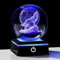 Qianwei Wolf Gifts: 3D Crystal Ball - 3.14'' Laser Decor Glass Animals Figurines Statue & Night Light - style: Wolf Moon