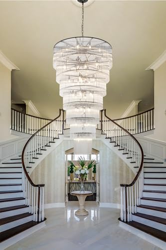 Large Black Chandeliers for High Ceiling H68 7-Tier Glass Chandelier Modern Foyer Entry Lighting Round Light Fixture Ceiling Staircase Villa Living Room Extra Long - size: XL Black (39" x 68")
