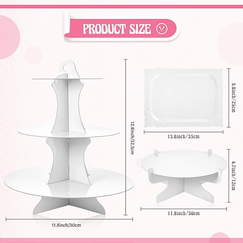 Zopeal 7 Pcs Dessert Table Display Set 3-Tier Cupcake Stand 1-Tier Cup Cake Display Tower Platters and Serving Trays Cardboard Cake Cookie Holders for Wedding Birthday Party Baby Shower(White) - color: White