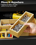 12-Piece Bamboo Desk Drawer Organizer Set – Adjustable Storage Boxes with 24 Compartments, Non-Slip, Modular Design for Office, Jewelry, Vanity, and Kitchen Utensil Drawer Storage - size: 24 Compartments