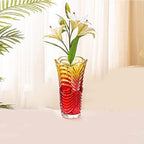 Large Red Striped Glass Vase-11.8 inch Tall,Modern Vase for Home Decor, Living Room Dining Tabletop Centerpiece Statement Office Decoration.