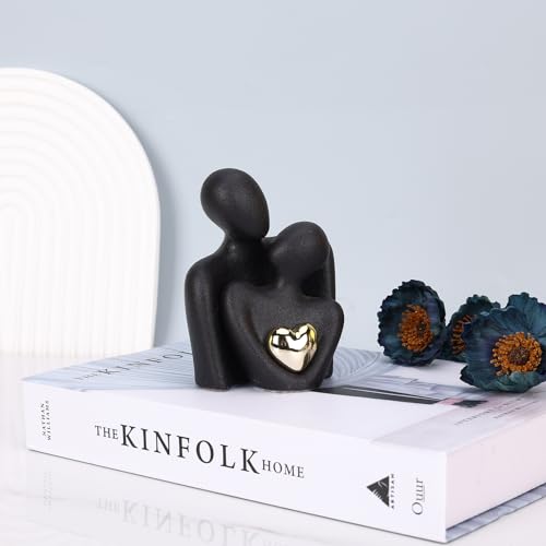 Mini Couple Statue - Ceramic Romantic Couple in Love Figurines for Decor Bedroom, TV Cabinet, Wedding Valentines Gift, Small Knick Knacks for Home Decor Shelve (4.72" Black) - color: 4.72" Black