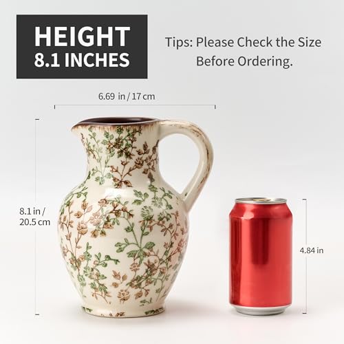 SIDUCAL Ceramic Vase with Handle, Vintage Vase, Chinoiserie Floral Vase for Home Decor, Table, Living Room, Shelf, Christmas Decoration (Green and Beige) - color: Green and Beige
