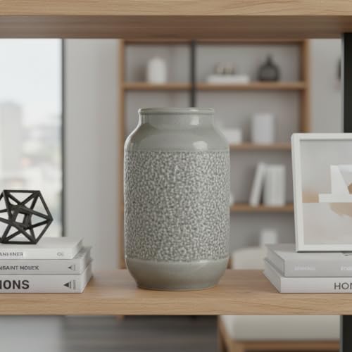 Ceramic Vase for Home Decor, 9 Inch Minimalist Decorative Vases for Flower, Centerpieces, Bookshelf, Tabletop, Living Room, Bathroom, Entryway, Coffee Table Decor, Grey - color: Gray