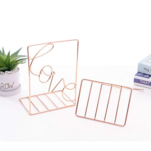 Creative Minimalist Style Bookends Metal Adjustable Books Holder Stand Book Rack Desk Bookend - Love, Rose Gold - color: Love, Rose Gold