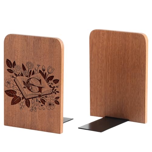 Wood Bookends, Book Ends for Shelves with Decorative Alphabet A and Z Design - Heavy Duty Iron & Ebony Wood Book Ends for Shelves Bookcase Desk - 1 Pair - G - color: G
