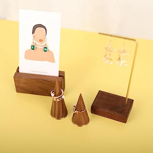 GemeShou wood ring holder for jewelry, 2pcs ring display stand with brass base, walnut ring cone stands for jewelry selling【Ring holder-2pcs】
