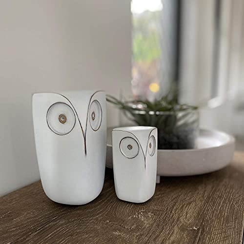 Wise Owl Decor Statue Sculptures – Set of 2 Small White Resin Figurines, 5¾ & 4 Inches High, Minimalist Decor for Home, Office, Bookshelf, or Desk