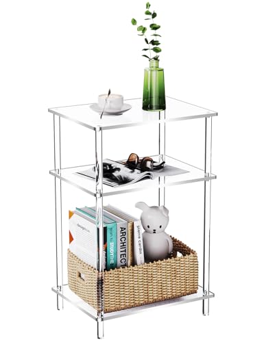 Acrylic Side Table Clear 3-Tier End Table for Living Room, Office, Hallway, Bedroom Small Bedside Table (8mm Thick Shelves) - size: 8mm thick shelves