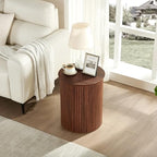 AVZEAR Small Round Side Table Fluted Night Stand Set of 2, 17.7" Mid Century Modern End Table, Circle Bedside Tables Wood Nightstands for Small Spaces, Living Room, Bedroom (Rustic Walnut) - color: Walnut, size: 17.7"D x 17.7"W x 21.6"H