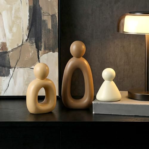 Youyole Abstract Family of 3 Figurines Sculpture Modern Home Decor Love Sculpture Home Decorative Accents Abstract Decorative Statue for Living Room Office Table Shelves Decorations (Warm Brown) - color: Warm Brown