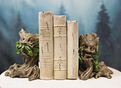 Ebros Gift Mythical Forest Tree Spirit Ent Celtic Greenman Decorative Bookends Figurine Pair Set 6" Tall Wicca Horned God Sculptural Bookend Library Bookshelf Accent