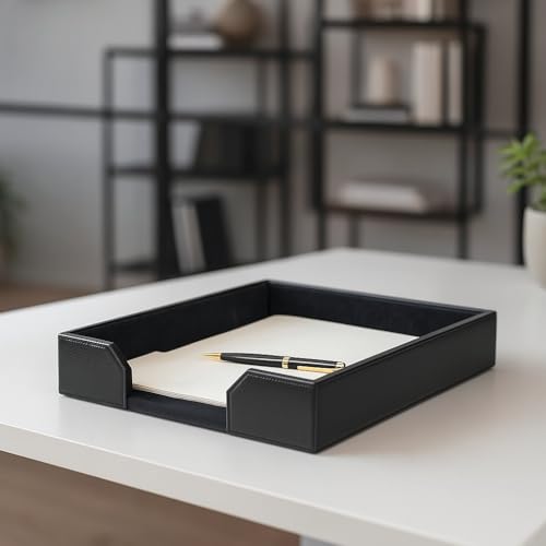 Dacasso Bonded Leather Desktop Tray Luxury Letter Holder & Paper Organizer for Desk, 13.5in x 10.5in x 2.13in, Black - color: Black, size: 13.5" x 10.5" x 2"