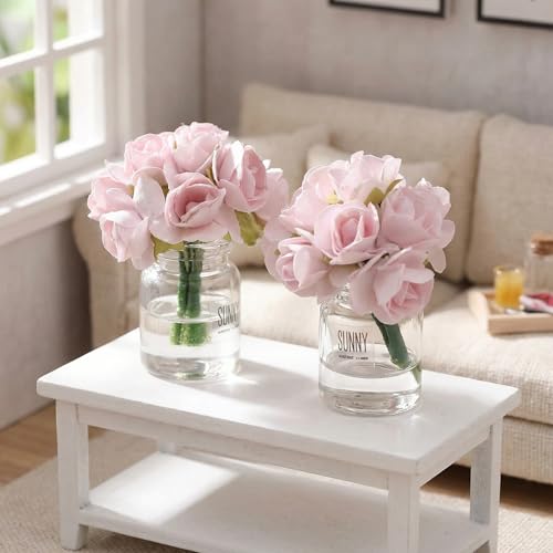 2Pcs 1:12 Scale Glass Vase with Flowers Set, Decorative Accessories for Mini Scene, Mini Decoration Dollhouse Décor