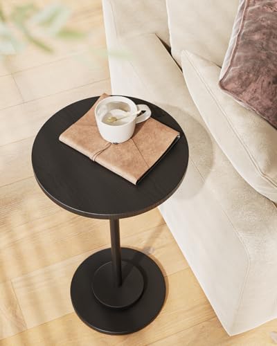 Masupu Drink Table, Round Side Table for Small Spaces, Pedestal Side Table, Small End Table with Metal Base, for Living Room, Bedroom, Bathroom, Black - color: 03.black