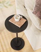 Masupu Drink Table, Round Side Table for Small Spaces, Pedestal Side Table, Small End Table with Metal Base, for Living Room, Bedroom, Bathroom, Black - color: 03.black