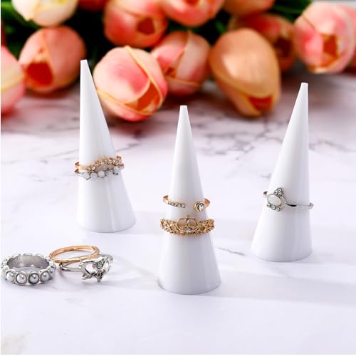 Jetec Clear Acrylic Crystal Ring Holder Acrylic Ring Display Jewelry Holder Wedding Display Cone Support Single Finger Rings Showcase Stand for Jewelry - color: White