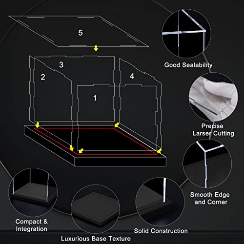 SVENJBB Acrylic Display Case, 6x6x7.8 Inch Rectangle, Clear Acrylic Boxes with Matte Black Base and Lid for Collectibles and Figures