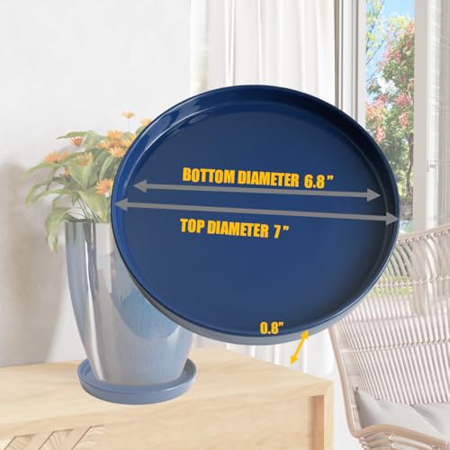 2 Pack Ceramic Plant Saucer Pot Tray 7 Inch, Planter Saucers 4 5 6 7 8 9 10 11 12 13 Inch for Indoors Outdoor, Durable Sturdy Flower Drainage drip Water Tray for Glazed Pots Base (7 Inch-Blue) - color: Blue, size: 7in 2pack
