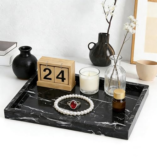 Natural Marble Tray, Stone Tray for Bedroom/Bathroom/Kitchen/Vanity Countertop, Jewelry Tray for Rings Earrings Necklace Bracelet Watch, Room Decor Aesthetic - color: Black Marquina, size: 11.8" x 7.9" x 1.2"