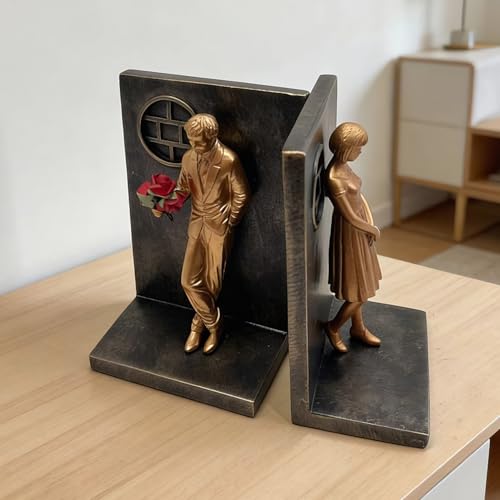 Decorative Bookends, Resin Bronze Vintage Bookends, Cute Unique Heavy Book Stoppers for Shelves Desk, Antique Art Book Holders for Home Office Bookshelf Decor (Copper)
