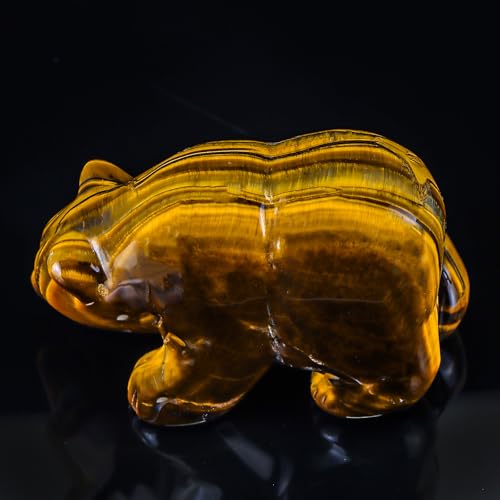 3" Red Yellow Tiger Eye Crystal Bear Figurine Gifts for Hand Carved, Gemstone for Office Bear Statues Home Decor - color: Yellow Tiger Eye