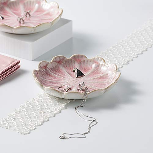 Mecaikru jewelry dish, flower shape ring dish, pink earring tray, cute jewelry holder, key bowl, flower pink - color: pink flower