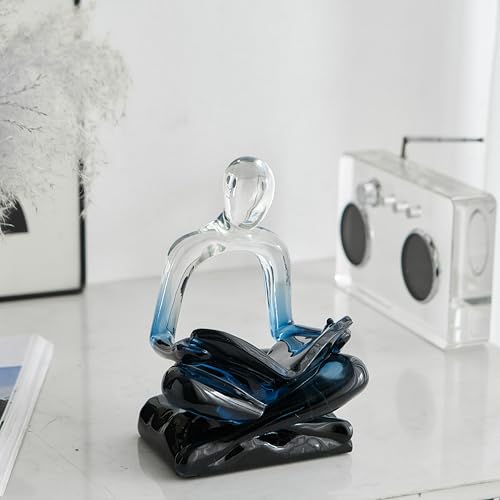 XINXUAN Resin Abstract Sculpture, Meditation & Reading Posture, Modern Home Decor Decor for Desk/Shelf, Art Statue (Think - Gold Foil Color) (Reading - Blue Gradient) - color: Reading - Blue Gradient