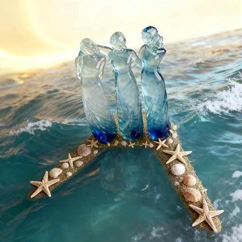 Sisters by My Side, Celebrates Friendships Three Sisters Sculpture,Sea Glass Style Resin Sisters Sculpture,Sister Ornament, Memorial Gift for Women (Two Sisters) - color: Two Sisters