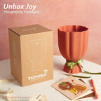 Bouquet Vase for Lego & Crafted Flowers - Flower Arrangement Vase with Floral Grid & Ribbons, Impact Resistant, BPA-Free ABS Plastic, Home Decor Gift for Lego & Flower Lovers (Terracotta Orange)
