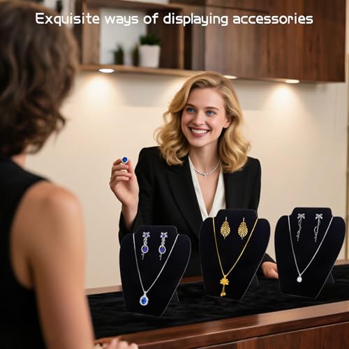 TENINYU Black Necklace Earring Jewelry Display Stand, 8 x 7 Inch Foldable Black Velvet Necklace Bust Easel Chain Holder Organizer Rack for Home or Store Show (6 Pack) - size: 6 Pack