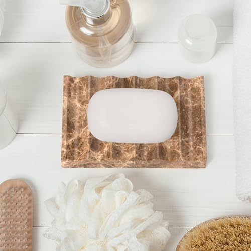 Luxury Marble Soap Dish Tray,Rectangle Stone Marble Soap Tray,Self Draining Soap Holder for Bathroom, Kitchen (Light Brown) - color: Light Brown