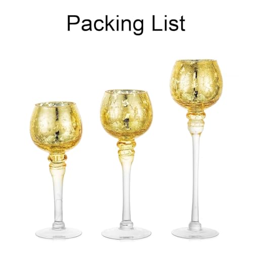 Glass Tealight Candle Holder: Gold Mercury Votive Holders 9/10/12 Inch Tall Long Setm Floating Candle Holders for Christmas Dining Table Centerpiece Wedding Party Set of 3 - color: Gold