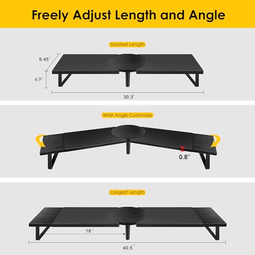 Across-Star Dual-Monitor Stand for Desk - Large Adjustable Length and Angle Riser for 2 Monitors, Double Computer Desktop Organizer, Shelf for TV, Laptop, Printer - color: Black, size: 30.3-40.5‘’L*9.45‘’D*4.9‘’H