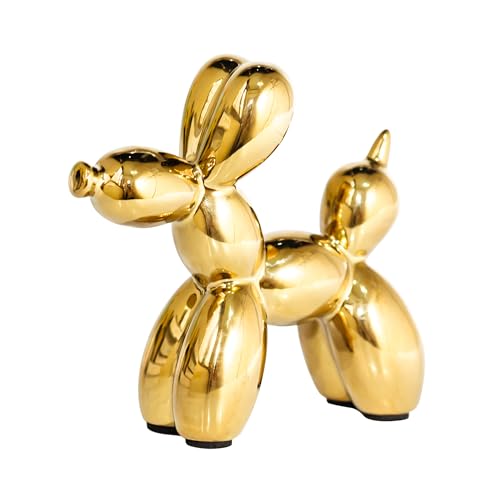 Gold Balloon Dog Statue Suitable for Living Room, Bedroom, Office Desktop Small Ceramic Animal Sculpture Art Decoration Modern Home Decor 4.3 Inches - color: Gold