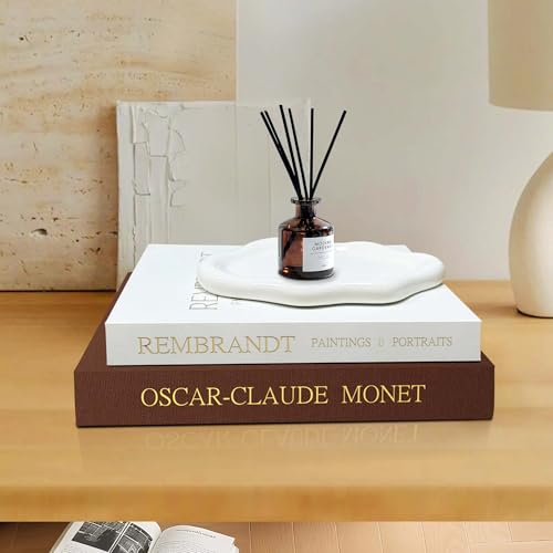 3 Piece Coffee Table Decor Set Decorative Linen Books with White Ceramic Tray, Modern Minimalist Stack Bookshelf Decor, Fake Books for Living Room, Libros Decorativos & Photo Storage - color: Brown + Beige +White Tray