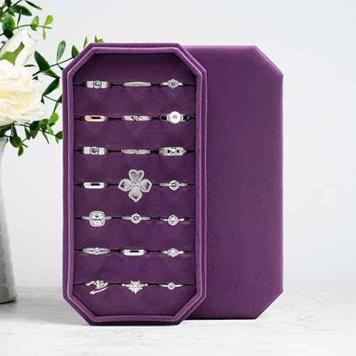 Velvet Ring Organizer Display Tray Jewelry Box Earring Holder Case for Wedding Birthday Christmas Day (Purple) - color: Purple