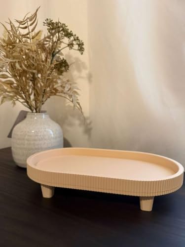 Minimal Vanity Tray Beige Bathroom Organizer 3D Printed Decorative Tray for Skincare Perfume Jewelry