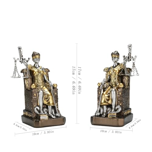Goddess of Justice Resin Statue Bookend Set of 2 Lady Justice Sculpture - Athena Statue Home Decor, Lawyer Office Desk Organizer, Legal Theme Gift