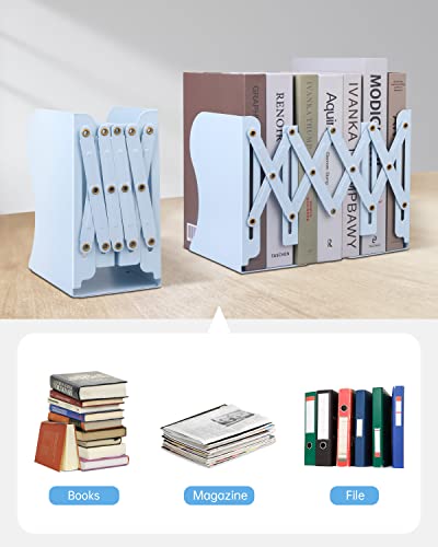 Honagu Adjustable Bookends, Metal Book Ends for Shelves Heavy Book, Desk Magazine File Organizer for Home, Office, Books, Papers, Extends up to 19 inches, Gifts for Students,Teachers (Light Blue) - color: Light Blue