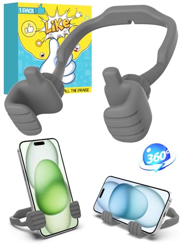 Stocking Stuffers for Teens Boys Girls Cell Phone Stand: Upgrade Adjustable Thumbs Up Lazy Phone Holder for Desk Fun Birthday Gifts for Grandma Adults Husband from Wife (Grey, 1) - color: Grey