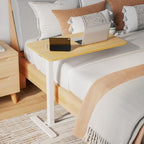 SANODESK Medical Adjustable Overbed Bedside Table with Hidden Casters, Pneumatic Mobile Laptop Computer Standing Desk Cart with Tray, Hospital and Home Use(31.5" W x 17.7" D, Maple) - color: Maple, size: Large
