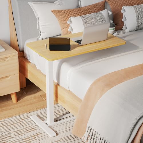 SANODESK Medical Adjustable Overbed Bedside Table with Hidden Casters, Pneumatic Mobile Laptop Computer Standing Desk Cart with Tray, Hospital and Home Use(31.5" W x 17.7" D, Maple) - color: Maple, size: Large
