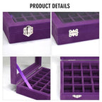 Vicoter Velvet Jewelry Box 24 Grid Jewelry Ring Display Organiser Box Tray Holder Earrings Storage Case for Girls Wife Mom Women (Purple) - color: Purple