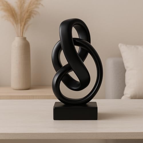 Modern Abstract Knot Sculpture, Artistic Mobius Inspired Resin Decor, Elegant Home and Office Decor, Perfect for Shelves, Desktops, and Mantles, Ideal Gift for Birthdays, Housewarmings (Black) - color: Black